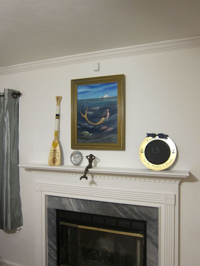 Our living room mantle, adorned by another de Castellane original masterpiece. 